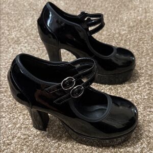 tuk Black Patent Mary Jane Platform Heels